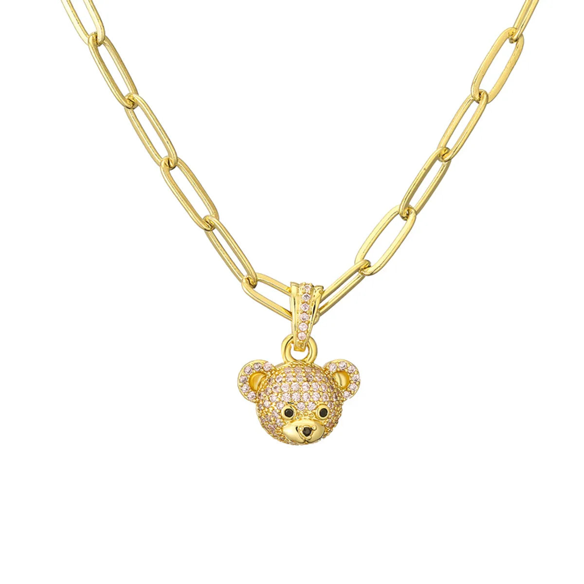 Ig Style Cute Little Bear Copper Gold Plated Zircon Pendant Necklace In Bulk