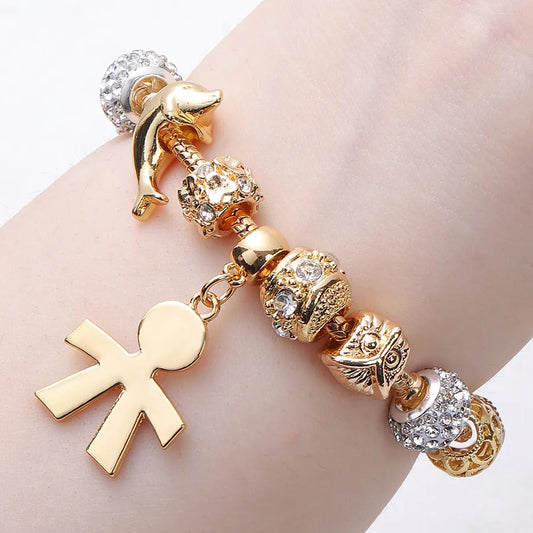 IG Style Cute Modern Style Flower Whale Alloy Brass Beaded Inlay Rhinestones Zircon Kid'S Bracelets