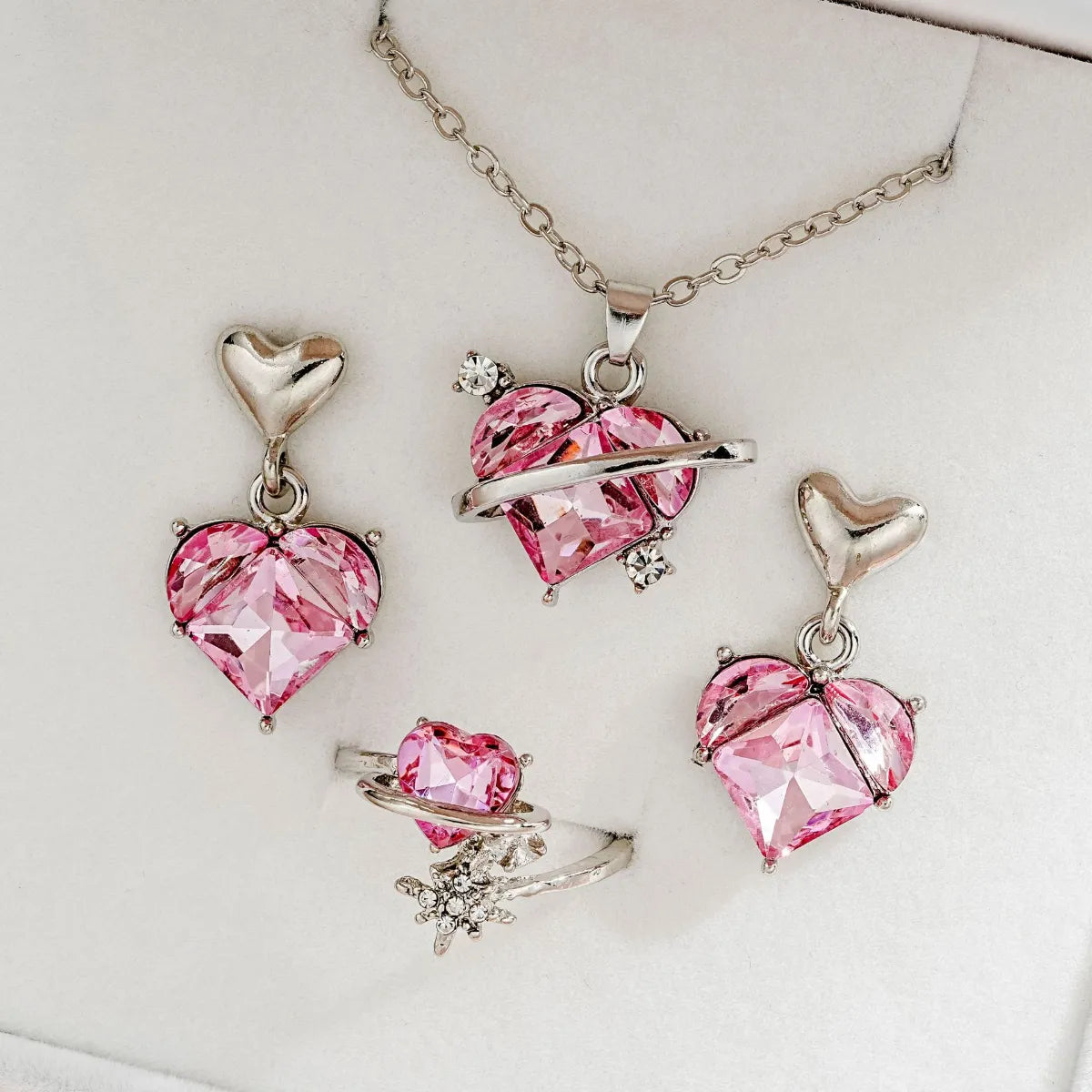 IG Style Cute Shiny Heart Shape Rhinestones Alloy Wholesale Jewelry Set