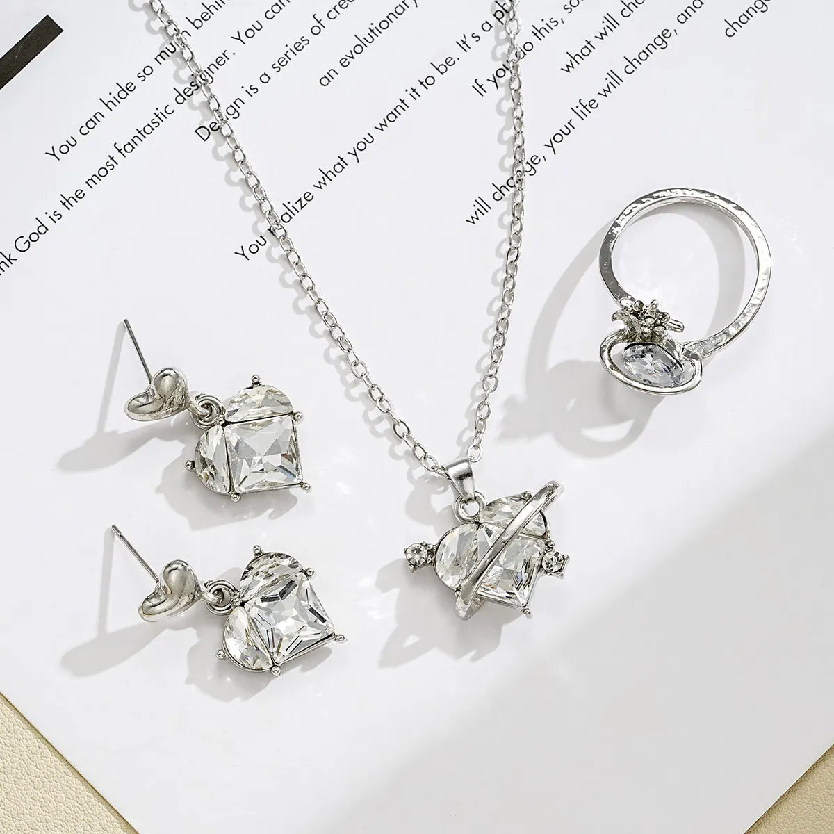 IG Style Cute Shiny Heart Shape Rhinestones Alloy Wholesale Jewelry Set