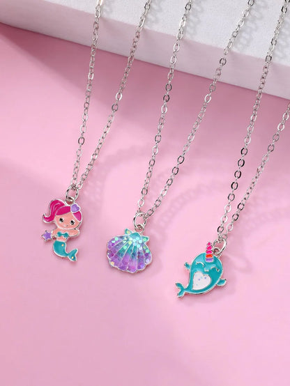 IG Style Cute Sweet Dolphin Mermaid Shell Zinc Alloy Wholesale Pendant Necklace