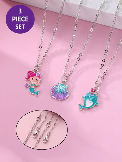 IG Style Cute Sweet Dolphin Mermaid Shell Zinc Alloy Wholesale Pendant Necklace