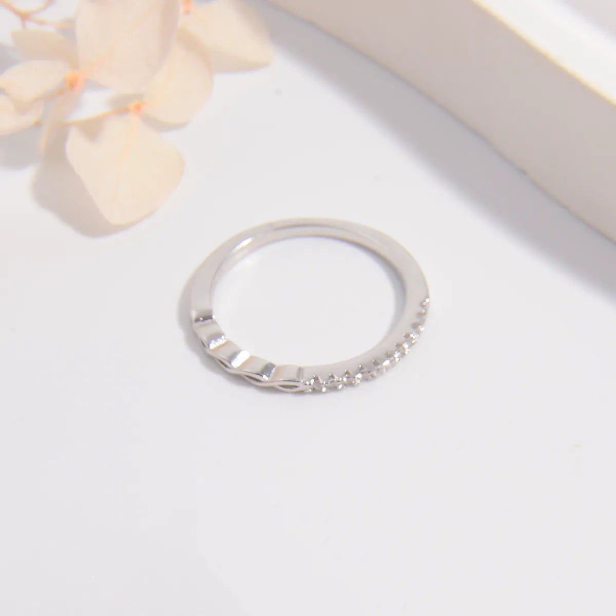 Ig Style Cute Sweet Twist Sterling Silver Plating Hollow Out Inlay Zircon White Gold Plated Rhodium Plated Rings