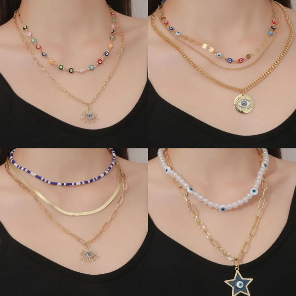 IG Style Devil'S Eye Alloy Plating Women'S Three Layer Necklace Double Layer Necklaces
