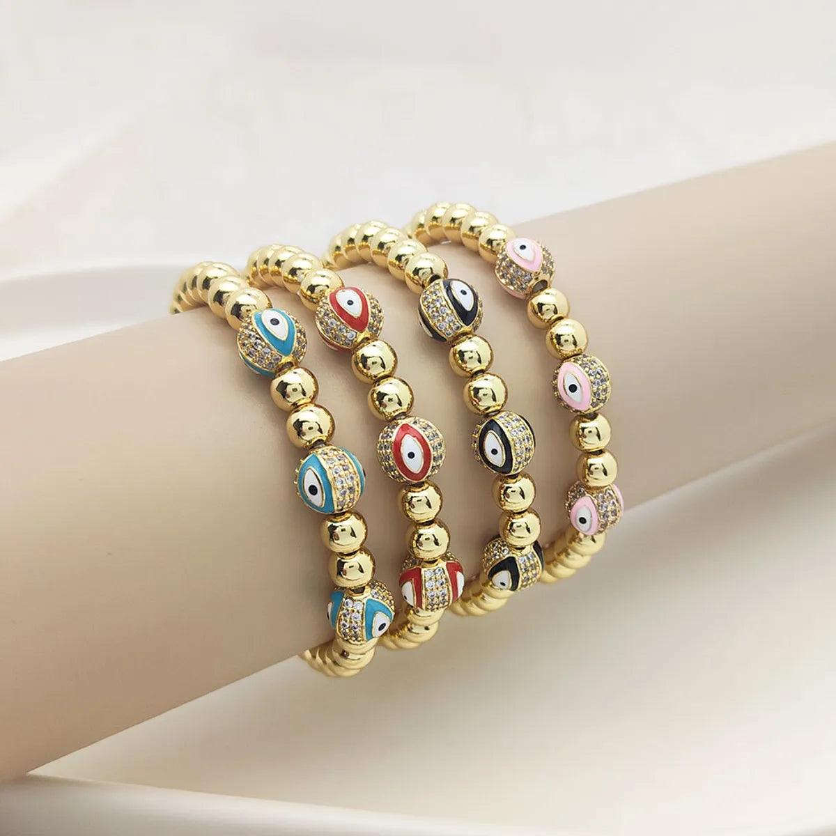 Ig Style Devil's Eye Copper Beaded Plating Inlay Zircon 18k Gold Plated Bracelets