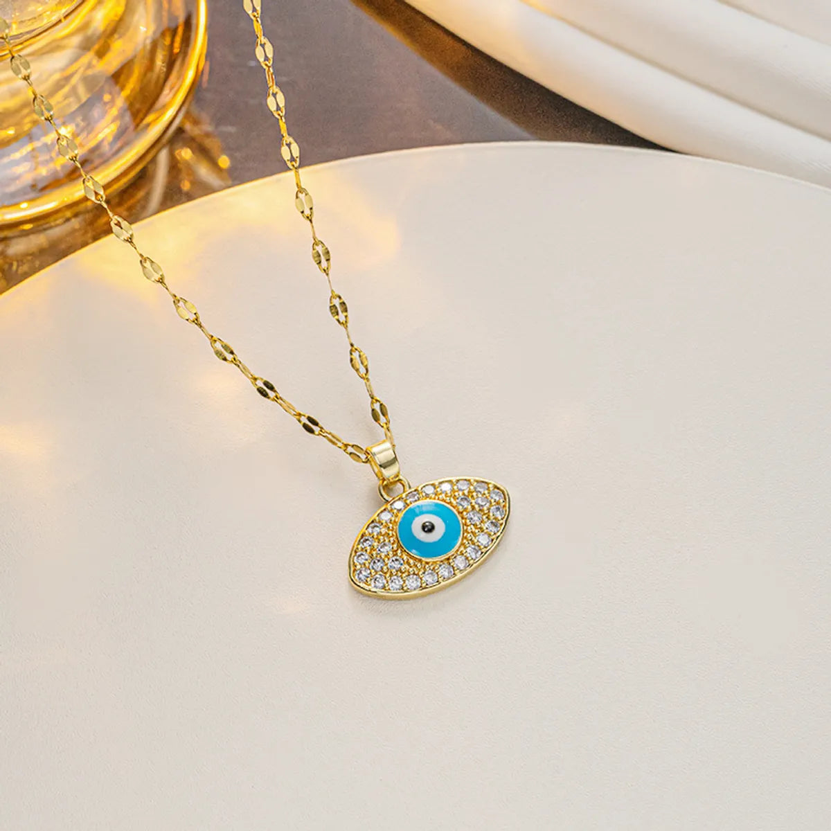 Ig Style Devil'S Eye Titanium Steel Enamel Plating Inlay Artificial Diamond Pendant Necklace