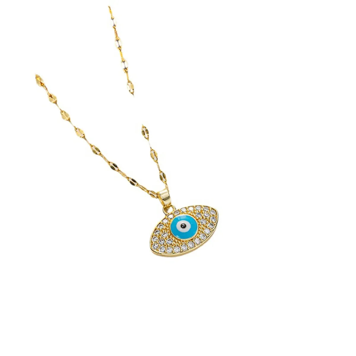 Ig Style Devil'S Eye Titanium Steel Enamel Plating Inlay Artificial Diamond Pendant Necklace