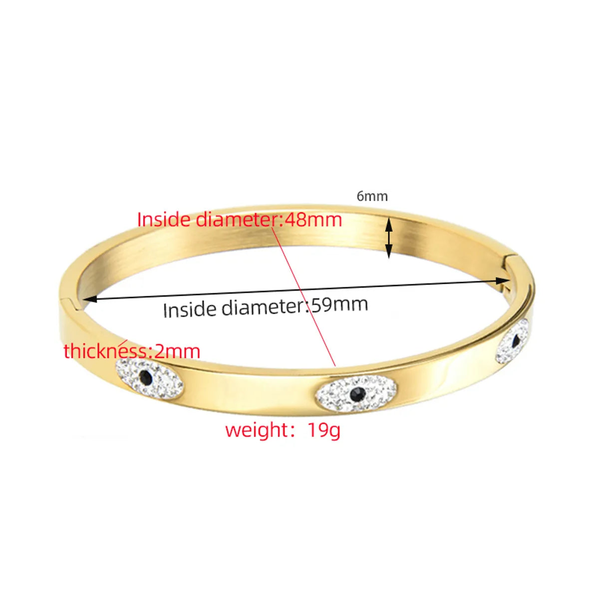 IG Style Devil'S Eye Titanium Steel 18K Gold Plated Rhinestones Bangle In Bulk