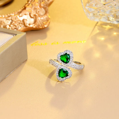 Ig Style Elegant Asymmetrical Heart Shape Copper Plating Inlay Artificial Gemstones 14k Gold Plated White Gold Plated Rhodium Plated Open Rings