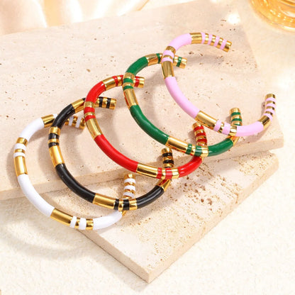 Ig Style Elegant C Shape Titanium Steel Enamel Plating Cuff Bracelets