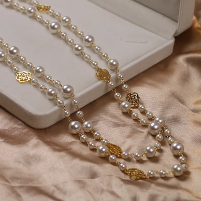 Ig Style Elegant Flower Imitation Pearl Wholesale Sweater Chain