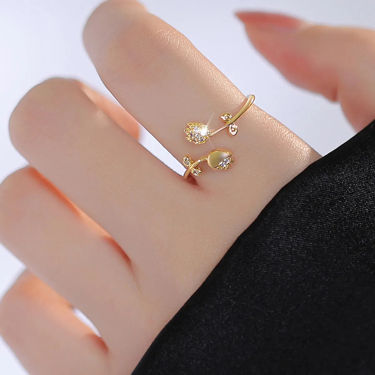 IG Style Elegant Flower Zircon Alloy Wholesale Open Ring