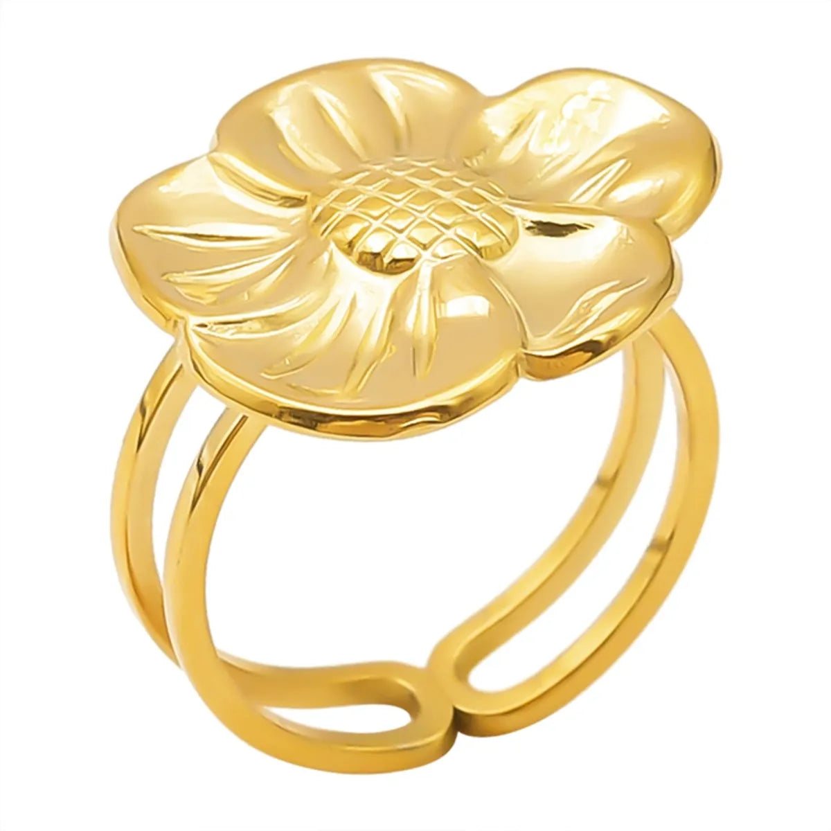 Ig Style Elegant Flower Stainless Steel Plating 18k Gold Plated Open Rings