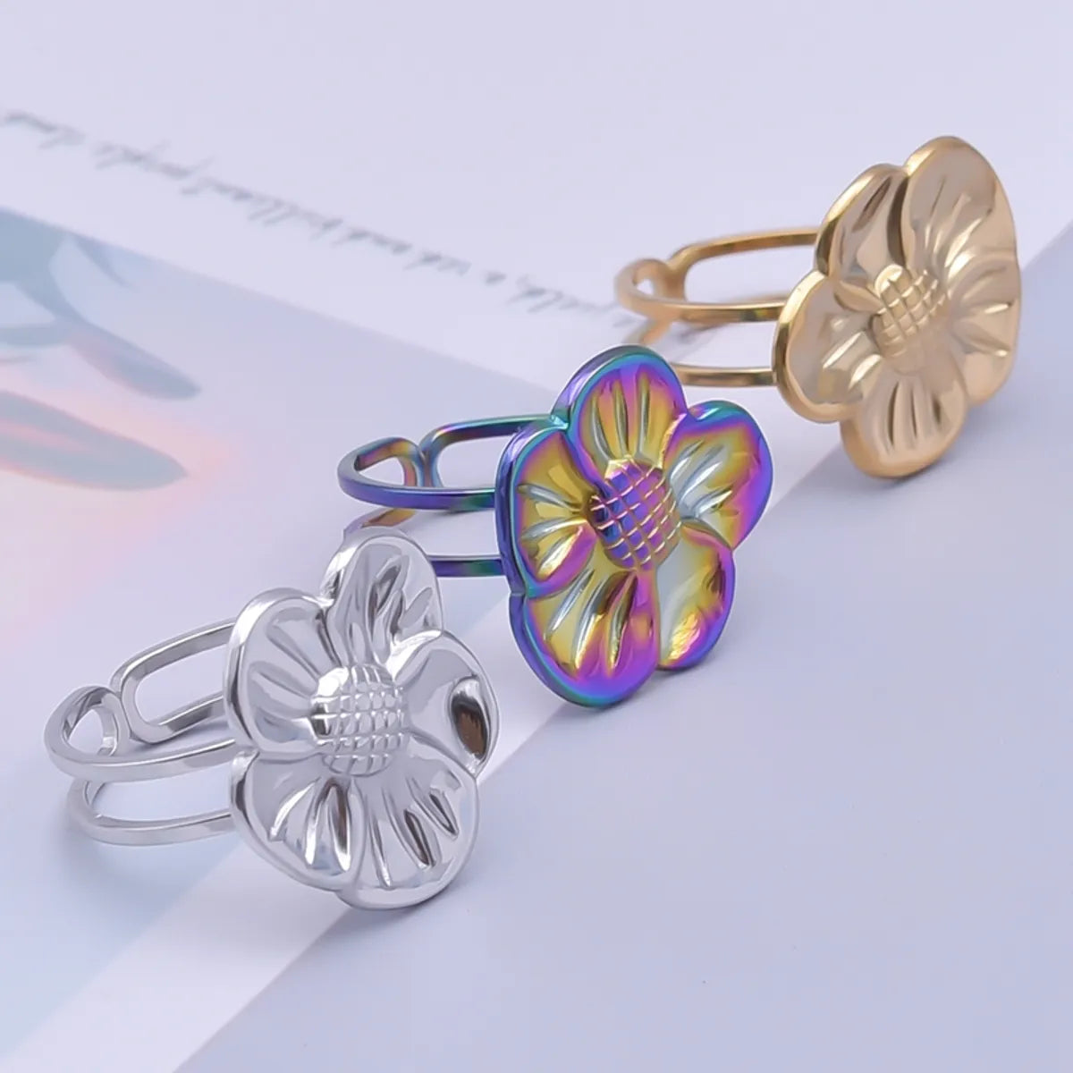 Ig Style Elegant Flower Stainless Steel Plating 18k Gold Plated Open Rings