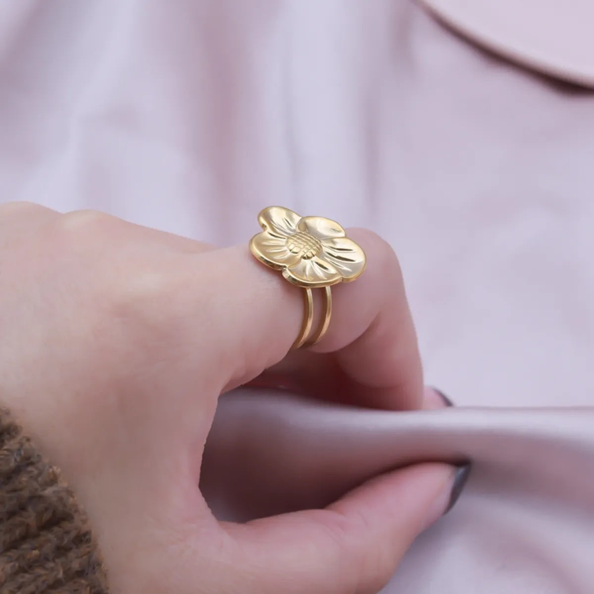 Ig Style Elegant Flower Stainless Steel Plating 18k Gold Plated Open Rings