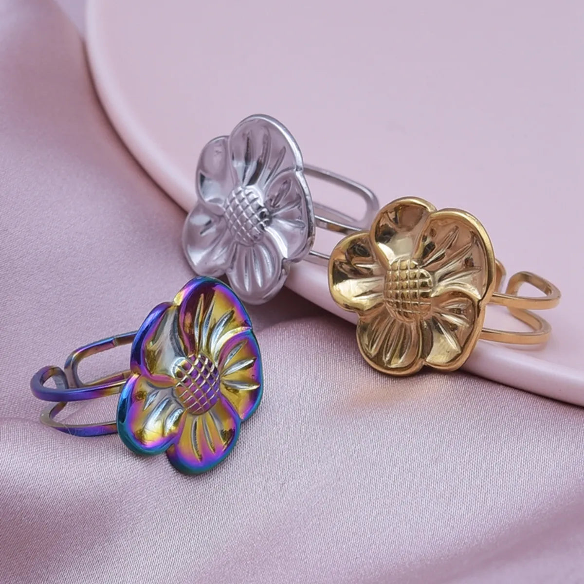 Ig Style Elegant Flower Stainless Steel Plating 18k Gold Plated Open Rings