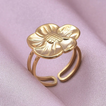 Ig Style Elegant Flower Stainless Steel Plating 18k Gold Plated Open Rings