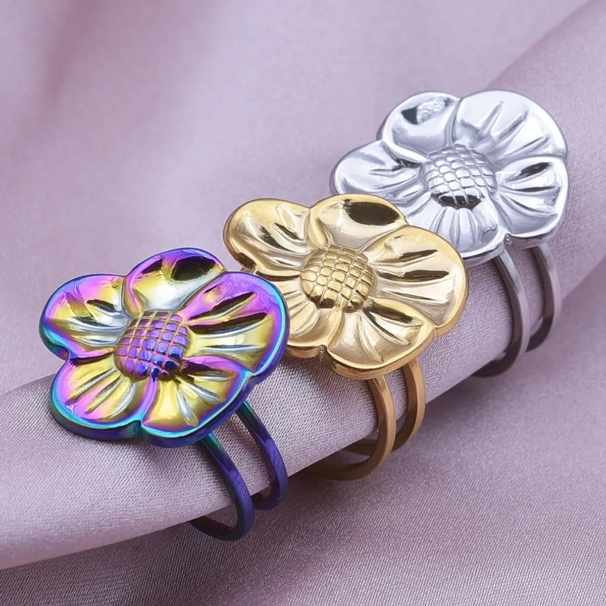 Ig Style Elegant Flower Stainless Steel Plating 18k Gold Plated Open Rings