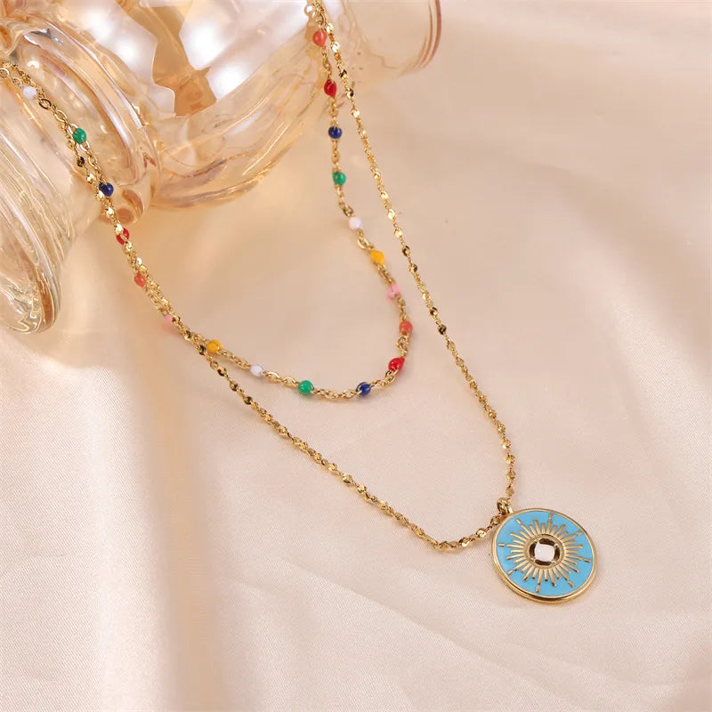 Wholesale Jewelry IG Style Elegant French Style Geometric 304 Stainless Steel Enamel Plating Double Layer Necklaces