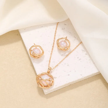 Ig Style Elegant Geometric Copper Plating Gold Plated Earrings Necklace