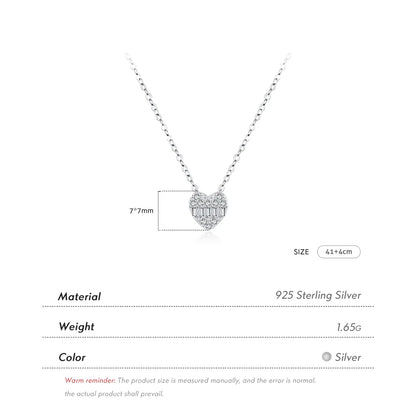 Ig Style Elegant Heart Shape Sterling Silver Plating Inlay Zircon Rhodium Plated Pendant Necklace