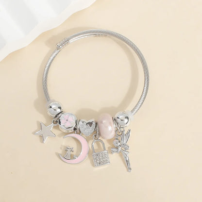 IG Style Elegant Korean Style Star Moon Butterfly 304 Stainless Steel Zircon Bangle In Bulk