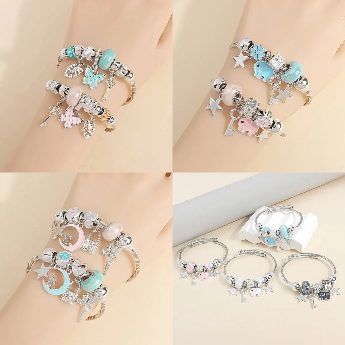 IG Style Elegant Korean Style Star Moon Butterfly 304 Stainless Steel Zircon Bangle In Bulk