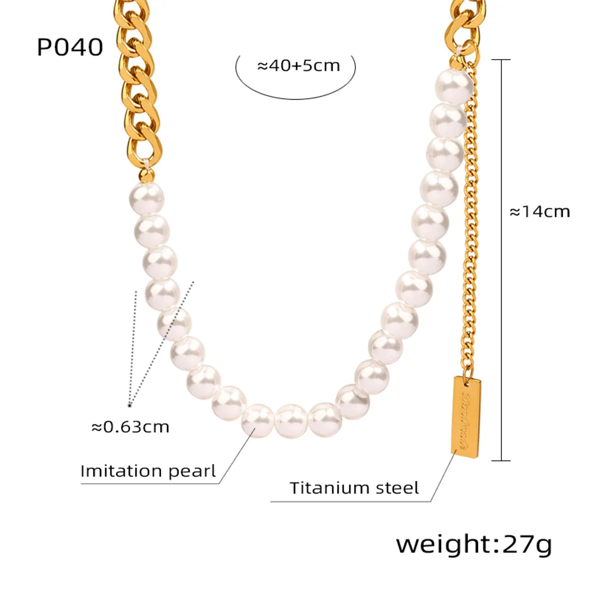 Ig Style Elegant Rectangle Imitation Pearl Titanium Steel Beaded Plating 18k Gold Plated Necklace