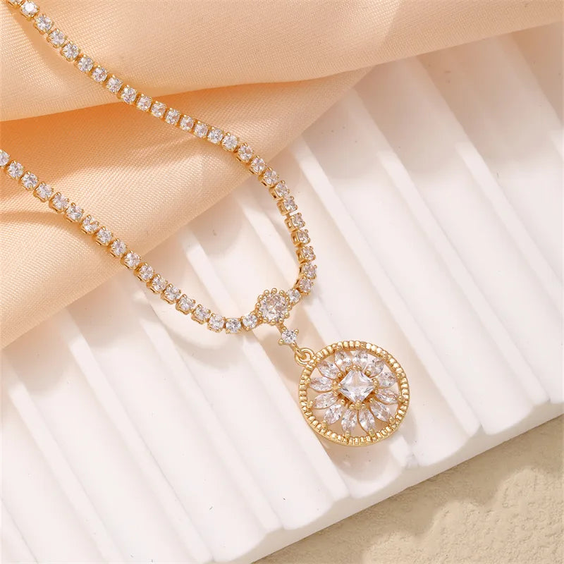 Copper IG Style Elegant Plating Inlay Round Zircon Pendant Necklace