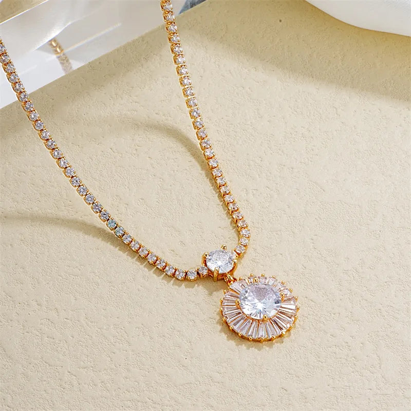 Copper IG Style Elegant Plating Inlay Round Zircon Pendant Necklace