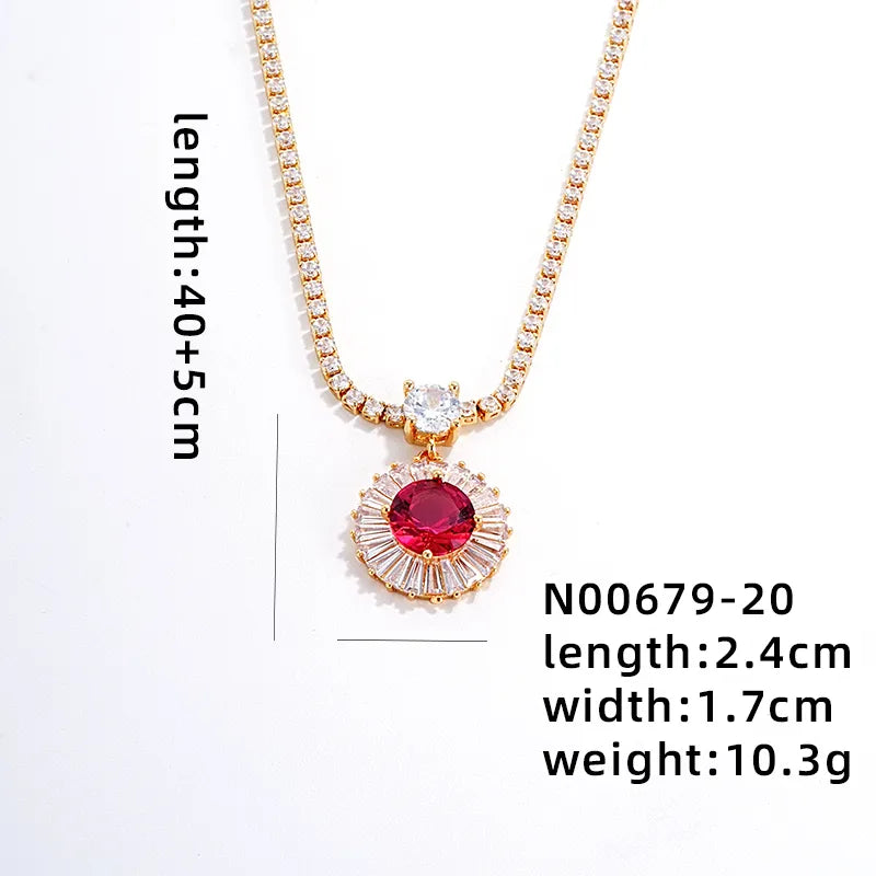 Copper IG Style Elegant Plating Inlay Round Zircon Pendant Necklace