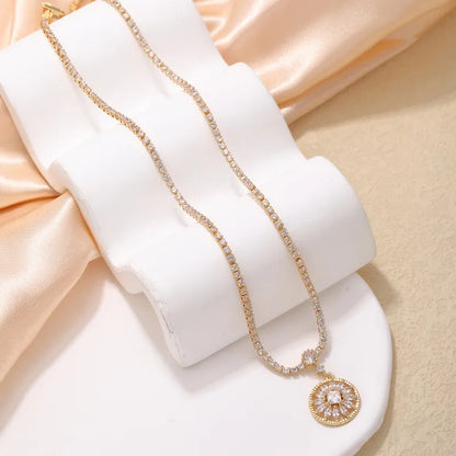 Copper IG Style Elegant Plating Inlay Round Zircon Pendant Necklace