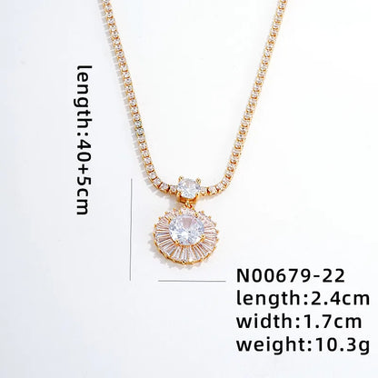 Copper IG Style Elegant Plating Inlay Round Zircon Pendant Necklace