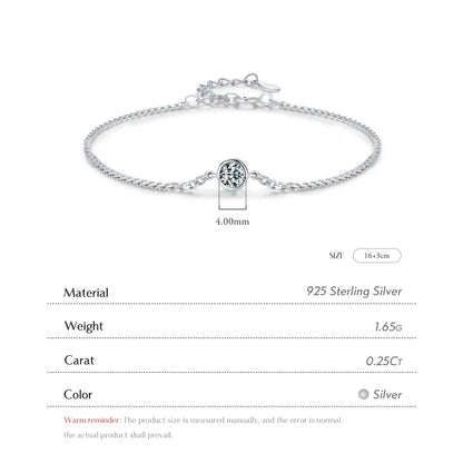 Ig Style Elegant Round Sterling Silver Gra Plating Inlay Moissanite Rhodium Plated Bracelets