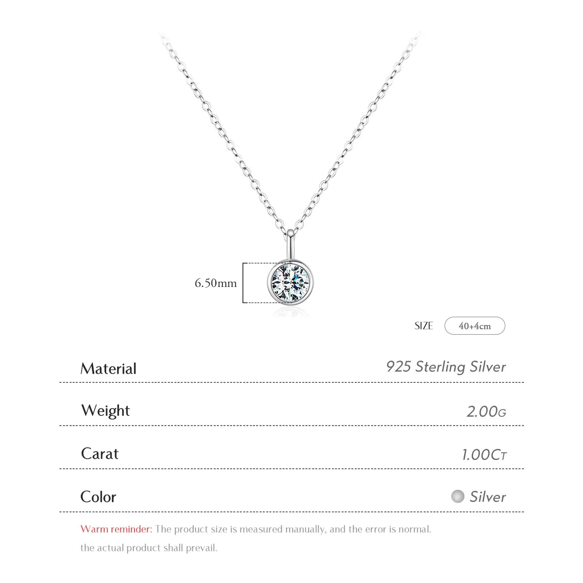 Ig Style Elegant Round Sterling Silver Gra Plating Inlay Moissanite Rhodium Plated Pendant Necklace