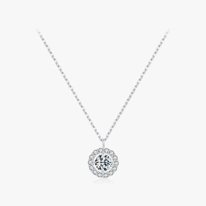 Ig Style Elegant Round Sterling Silver Rhodium Plated Zircon Necklace In Bulk