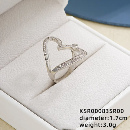 Ig Style Elegant Simple Style Geometric Heart Shape Copper Plating Inlay Zircon White Gold Plated Open Rings