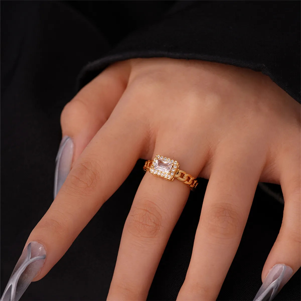 Ig Style Elegant Simple Style Geometric Leaves Copper Gold Plated Zircon Open Rings In Bulk