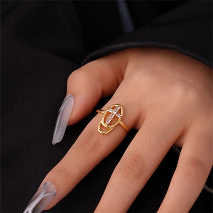 Ig Style Elegant Simple Style Geometric Leaves Copper Gold Plated Zircon Open Rings In Bulk