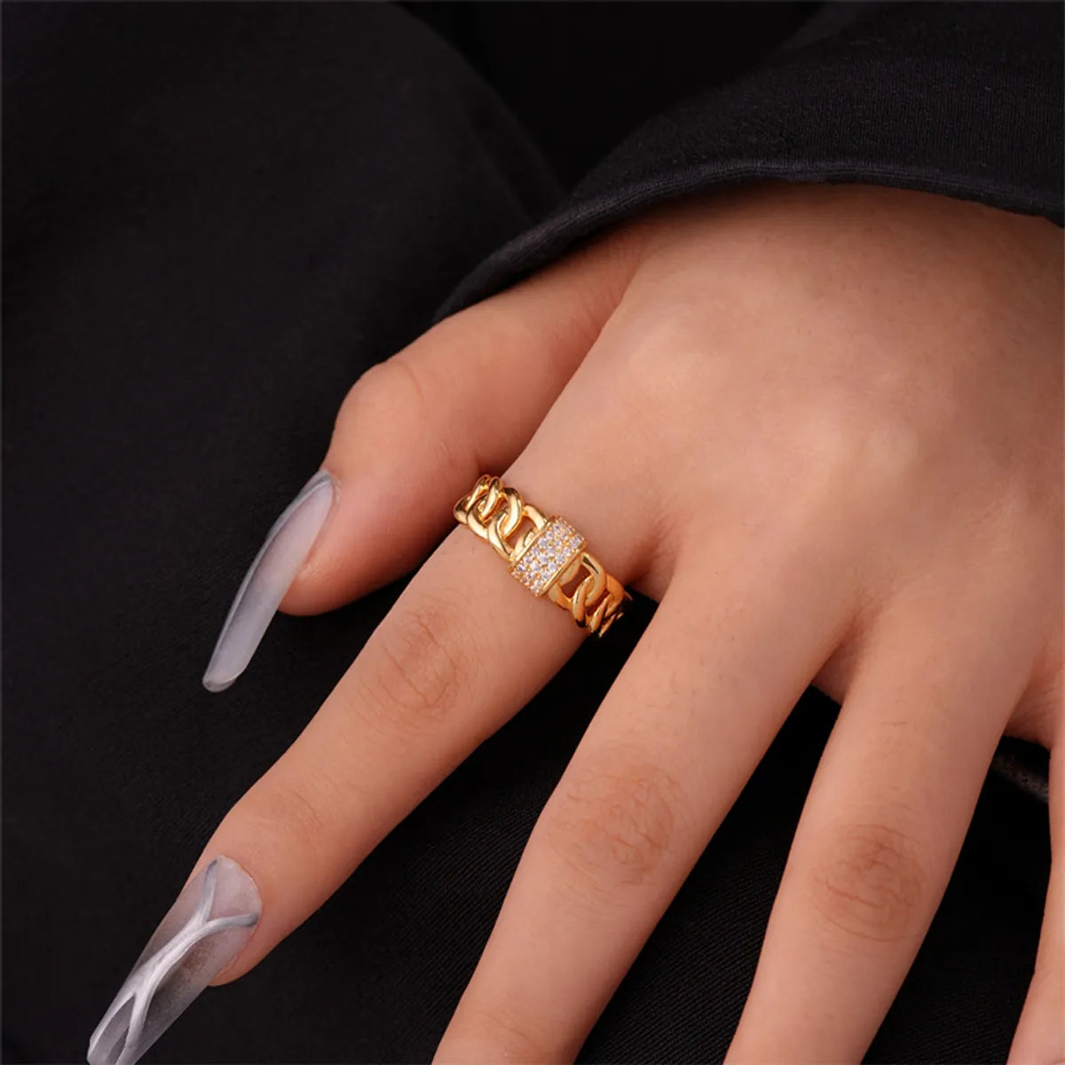 Ig Style Elegant Simple Style Geometric Leaves Copper Gold Plated Zircon Open Rings In Bulk