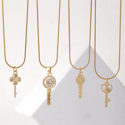 Ig Style Elegant Simple Style Key Copper Plating Inlay Zircon Gold Plated Necklace