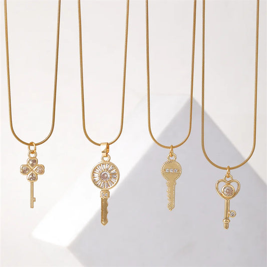 Ig Style Elegant Simple Style Key Copper Plating Inlay Zircon Gold Plated Necklace