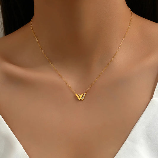 Ig Style Elegant Simple Style Letter Stainless Steel Plating Inlay Zircon 18k Gold Plated Pendant Necklace