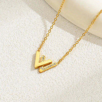 Ig Style Elegant Simple Style Letter Stainless Steel Plating Inlay Zircon 18k Gold Plated Pendant Necklace