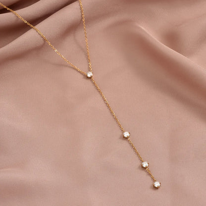 Ig Style Elegant Simple Style Round Stainless Steel Plating Inlay Zircon 14k Gold Plated Pendant Necklace