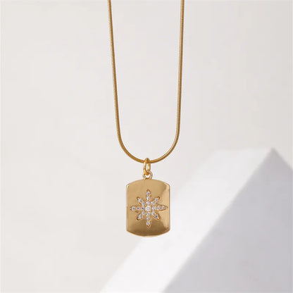 304 Stainless Steel Copper K Gold Plated IG Style Elegant Simple Style Plating Inlay Square Zircon Necklace