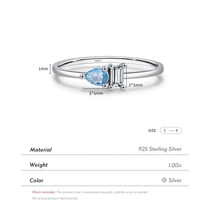 Ig Style Elegant Simple Style Water Droplets Rectangle Sterling Silver Rhodium Plated Zircon Rings In Bulk