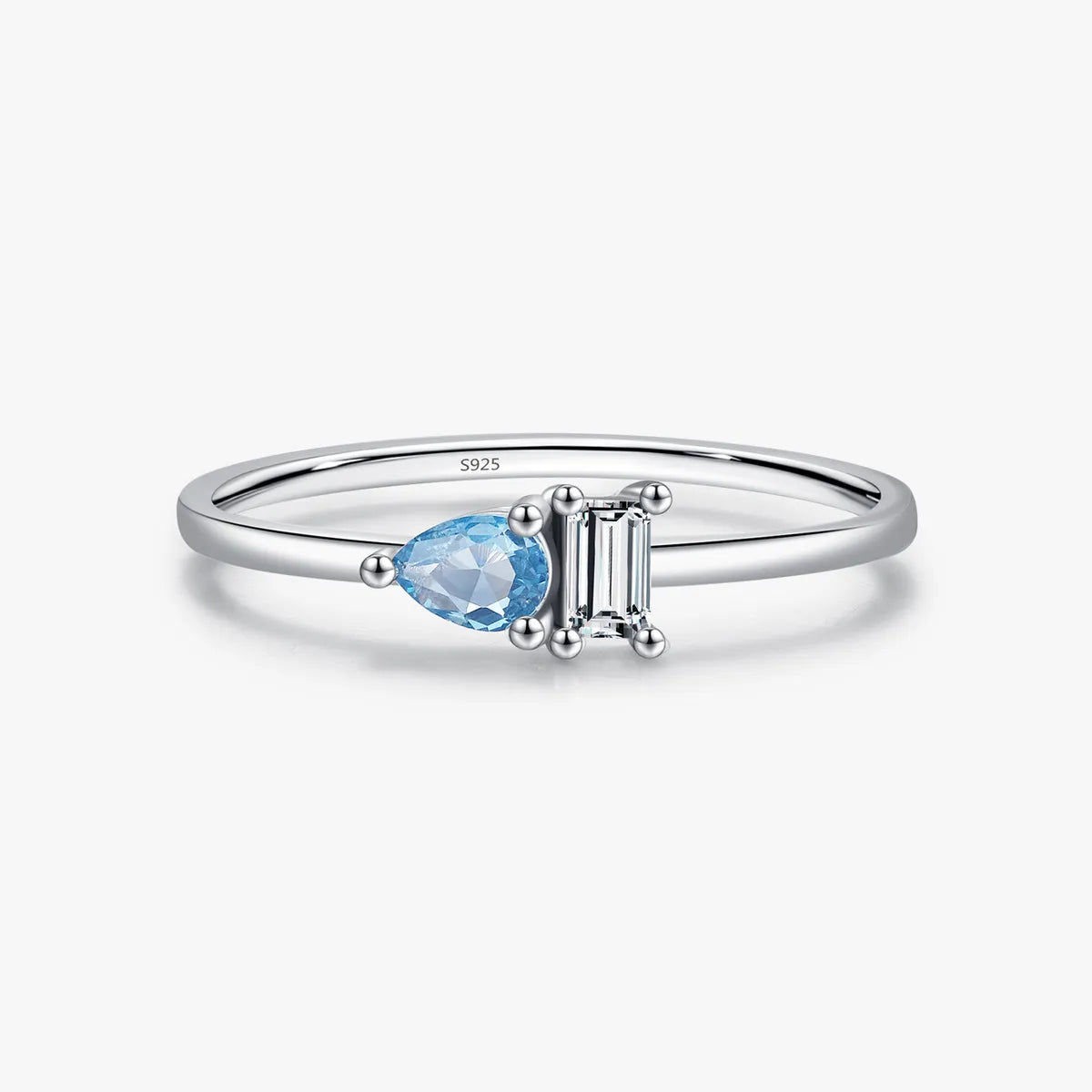 Ig Style Elegant Simple Style Water Droplets Rectangle Sterling Silver Rhodium Plated Zircon Rings In Bulk