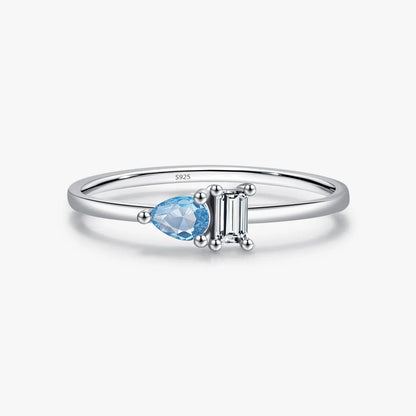 Ig Style Elegant Simple Style Water Droplets Rectangle Sterling Silver Rhodium Plated Zircon Rings In Bulk