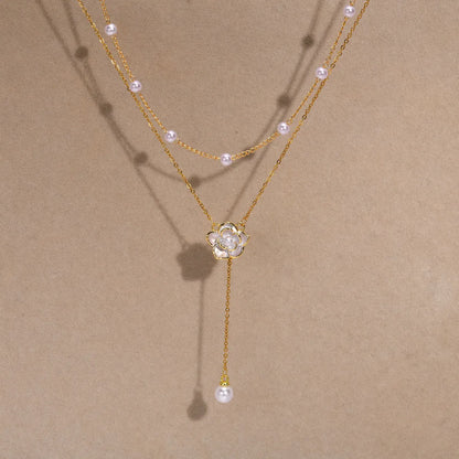 Ig Style Elegant Solid Color Stainless Steel Plating Inlay Artificial Pearls 18k Gold Plated Double Layer Necklaces